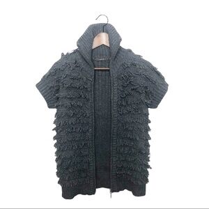 HEATHER B Shaggy High Neck Zip Up Gray Sweater